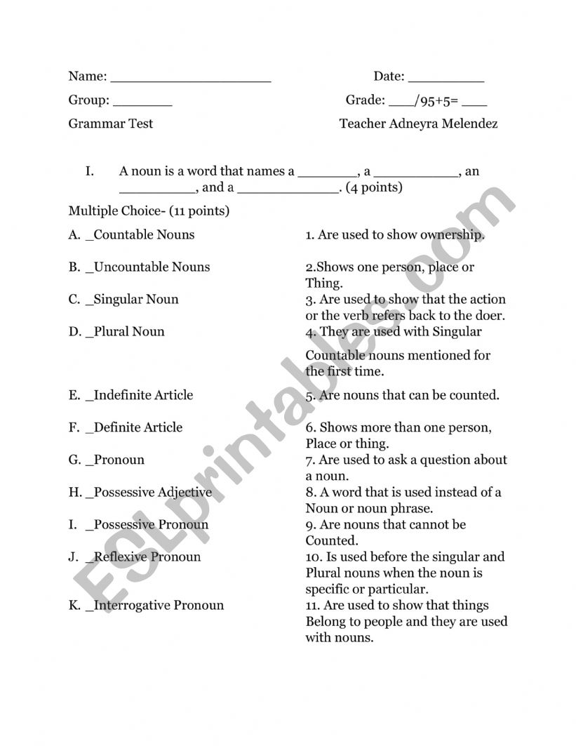 Grammar Test worksheet