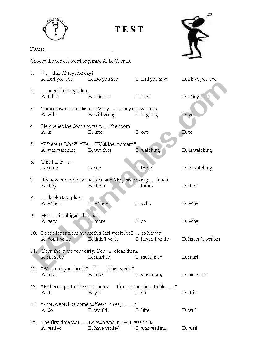 TEST - Placement OR Revision worksheet