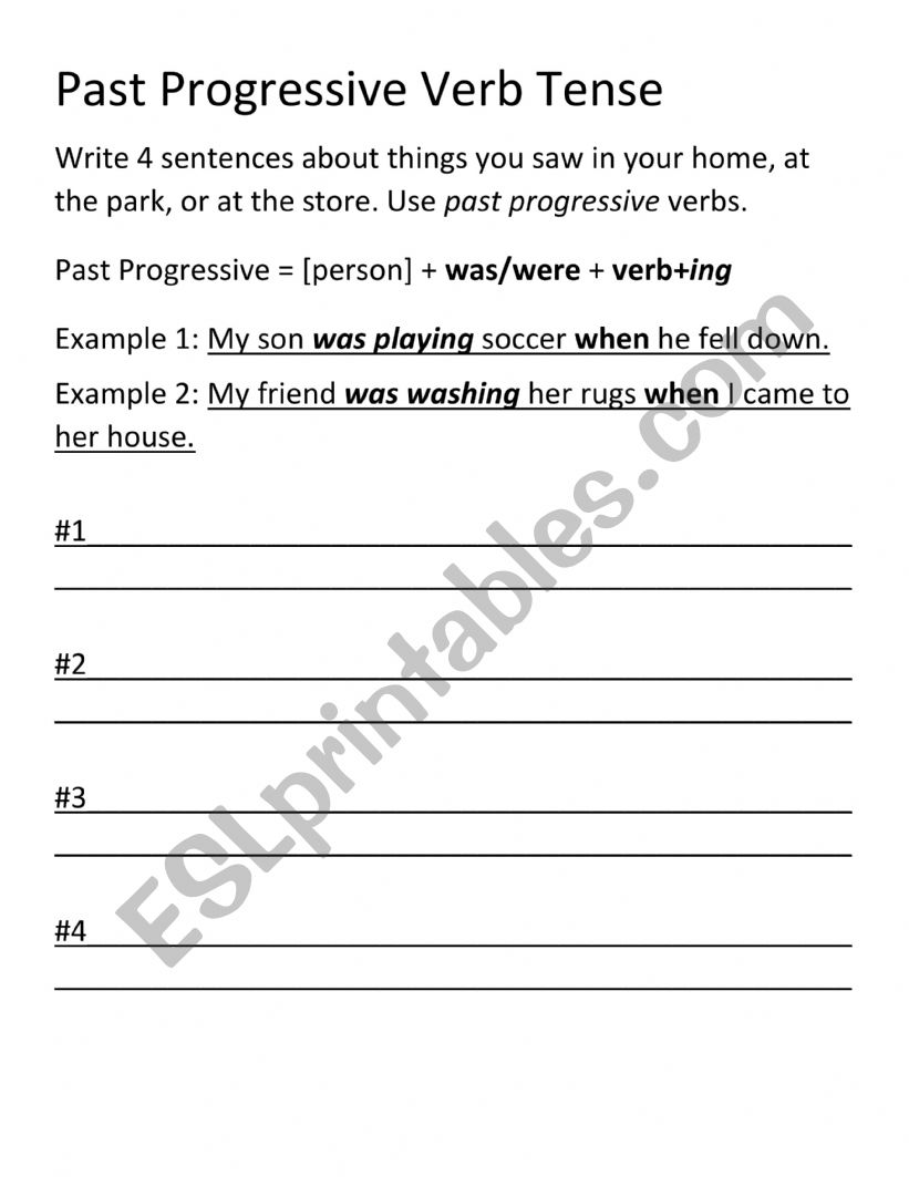 Past Progressive Verbs worksheet