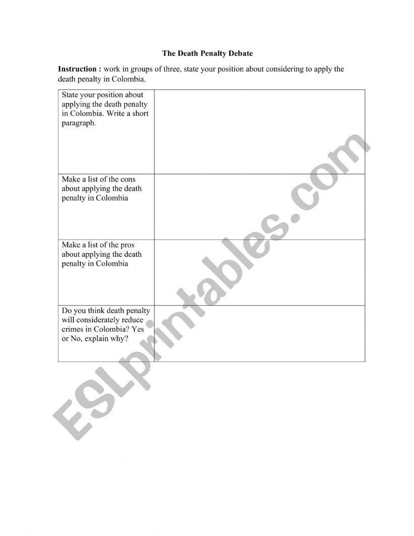 The death penalty debate worksheet