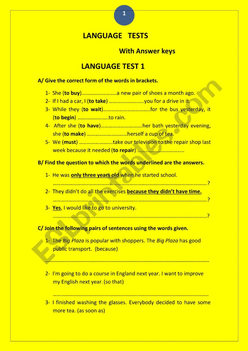 Language tests worksheet