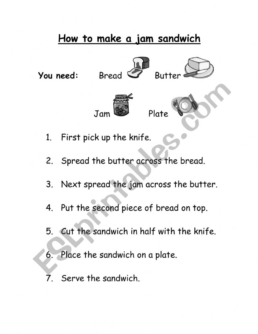How to make a sandwich worksheet