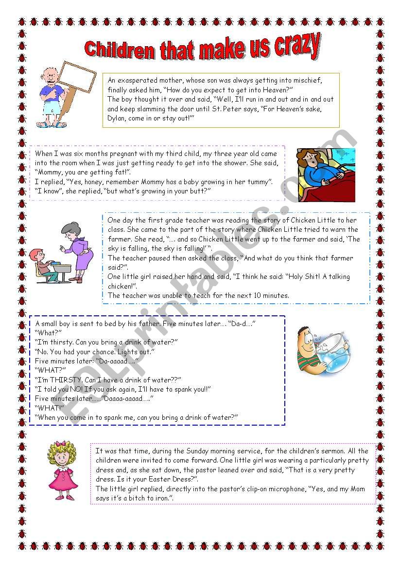 Jokes about children worksheet