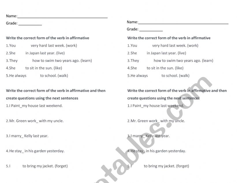 Past Simple Tense - Evaluation