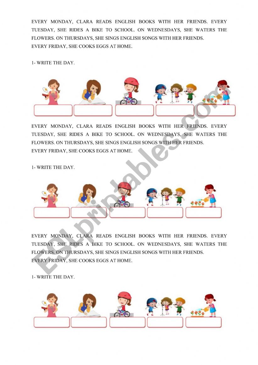 reading comprehension- days of the week