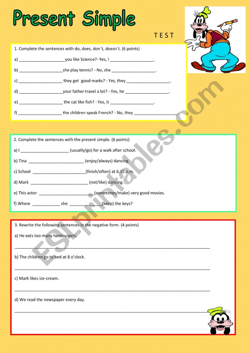 Present Simple Tense Test worksheet