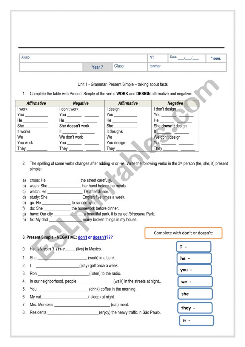 Present simple review worksheet