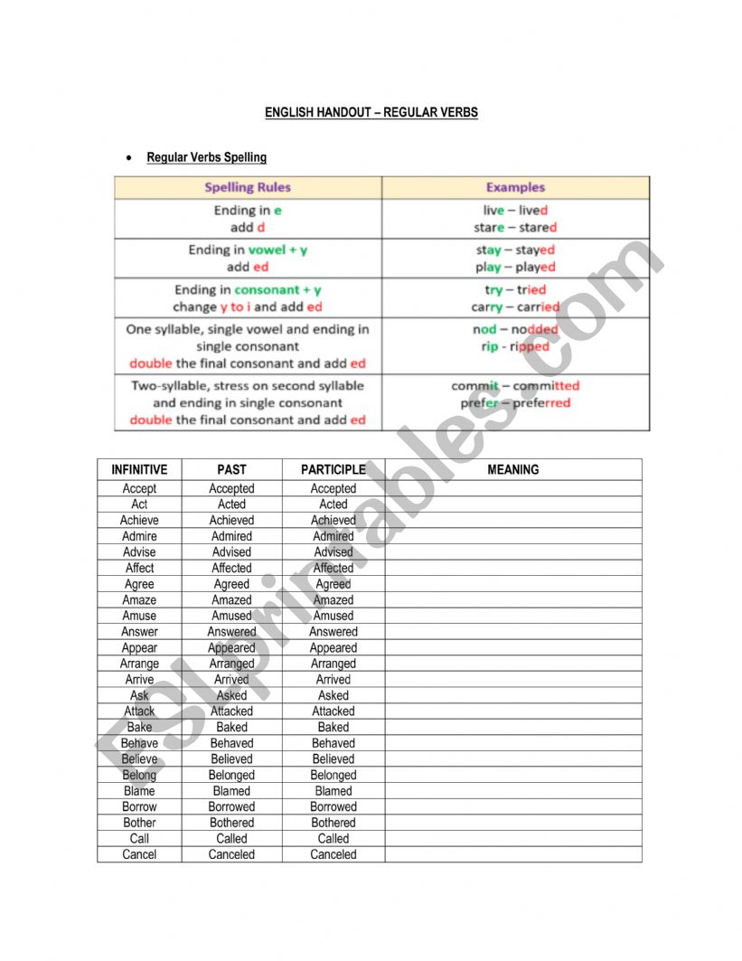 Verbs worksheet