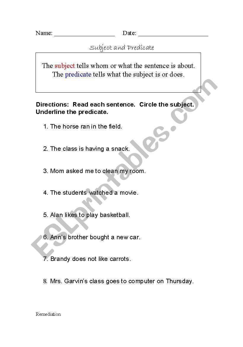 Subjects & Predicates worksheet