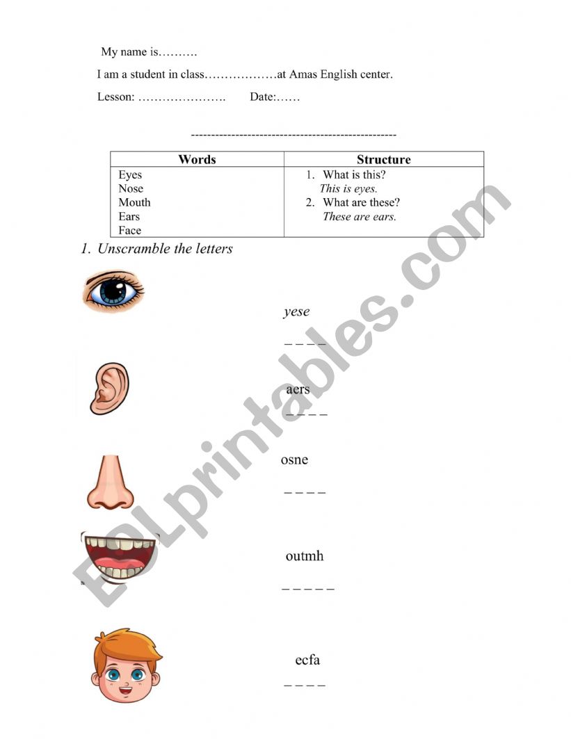 Body Part Worksheet - ESL Worksheet By Nhungth1706