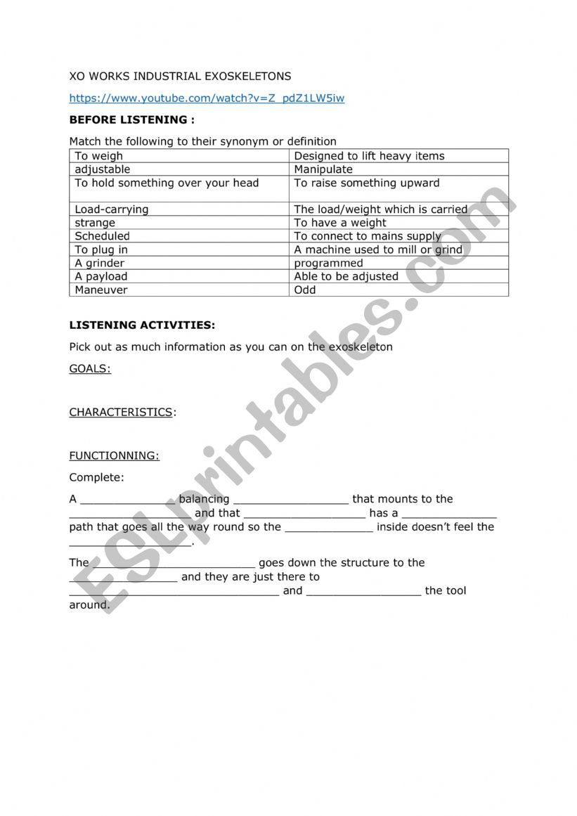 EXOSKELETON AT WORK worksheet