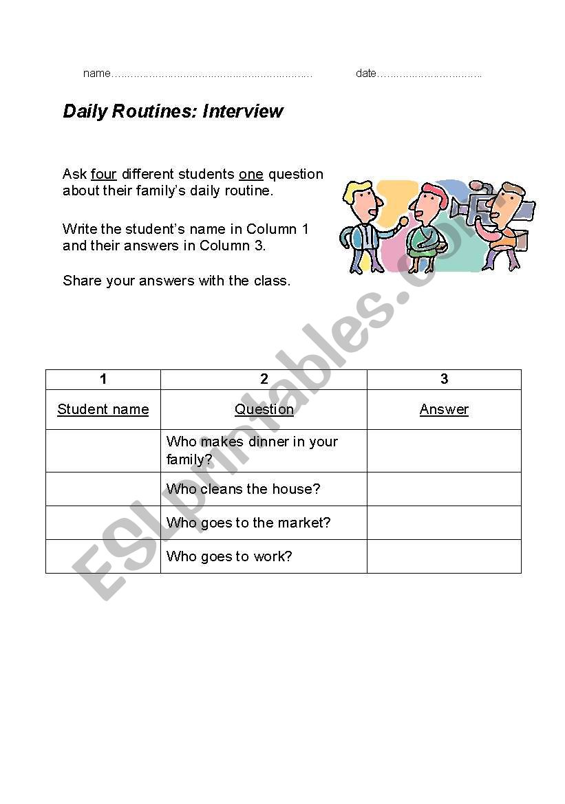 Daily Routines Interview worksheet