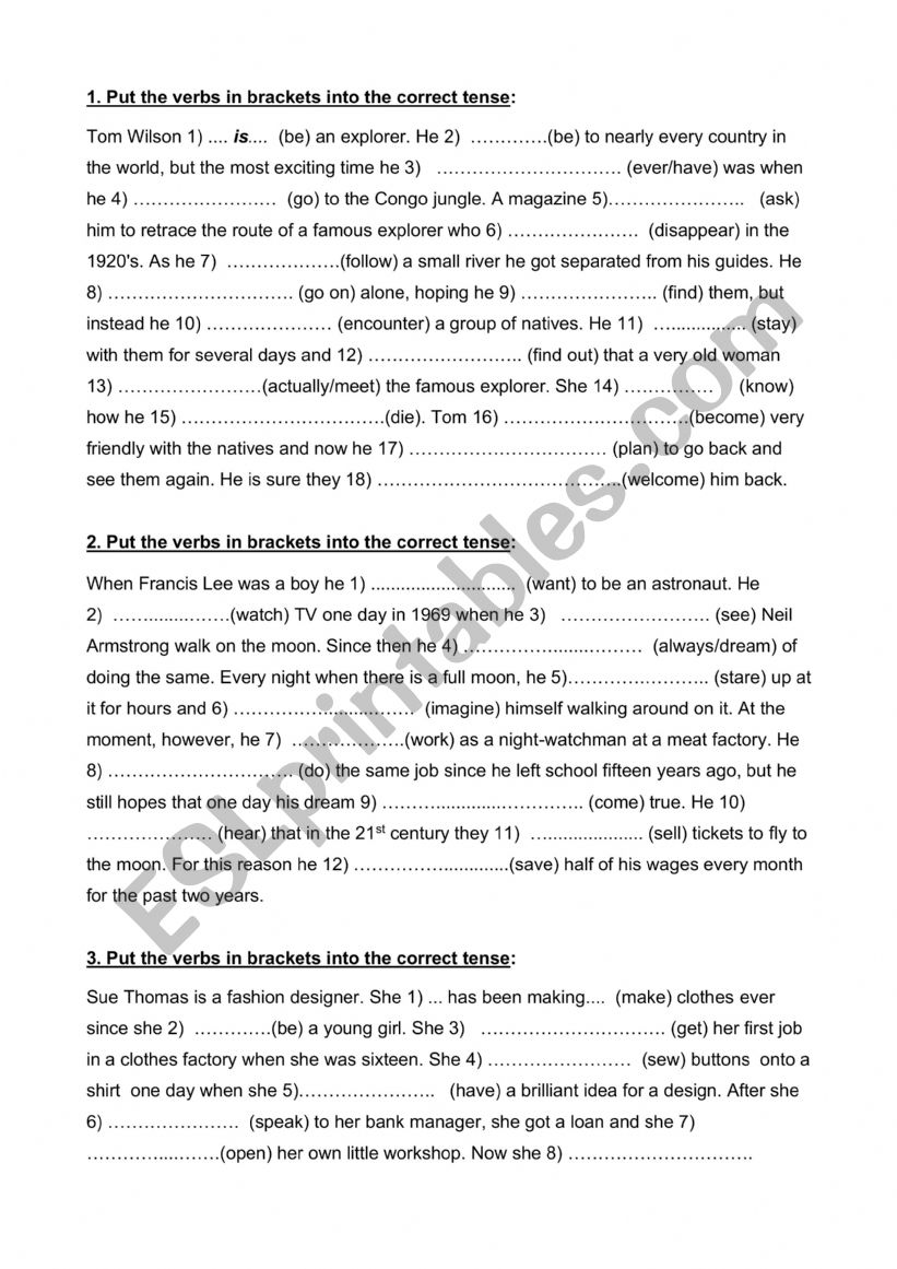 exercise worksheet