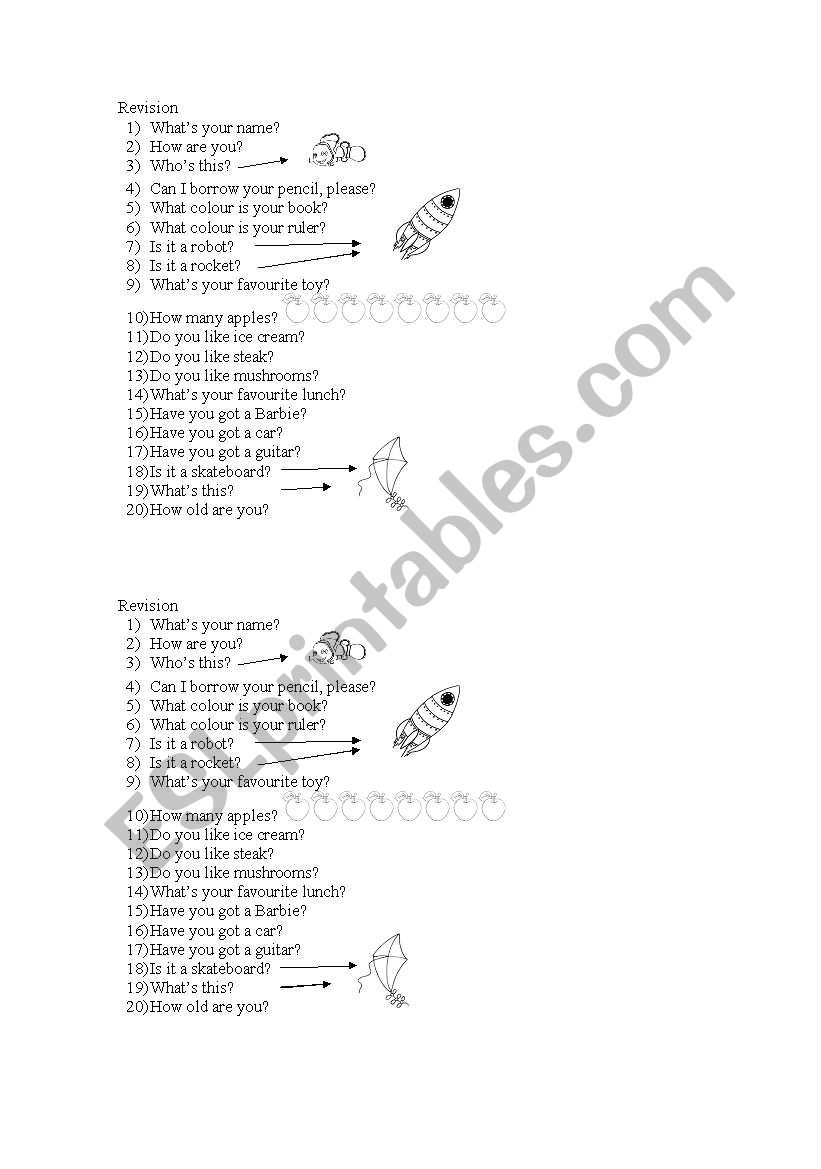 revision first children worksheet