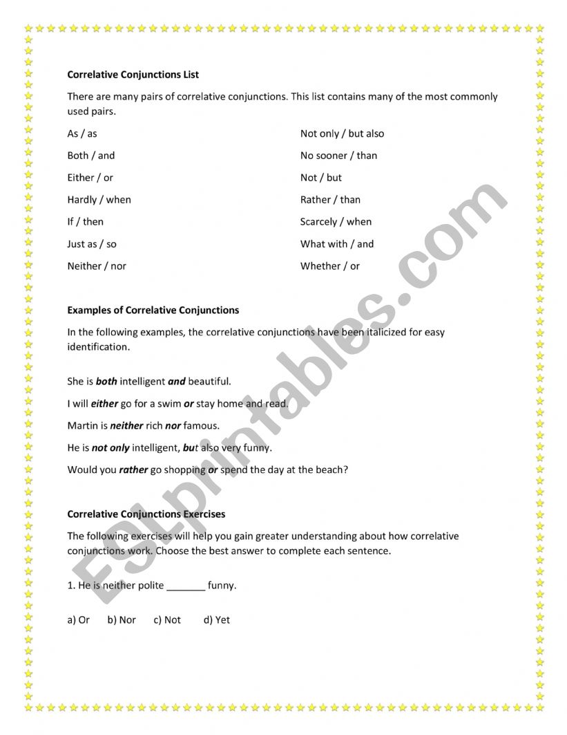 Correlative Conjunctions  worksheet