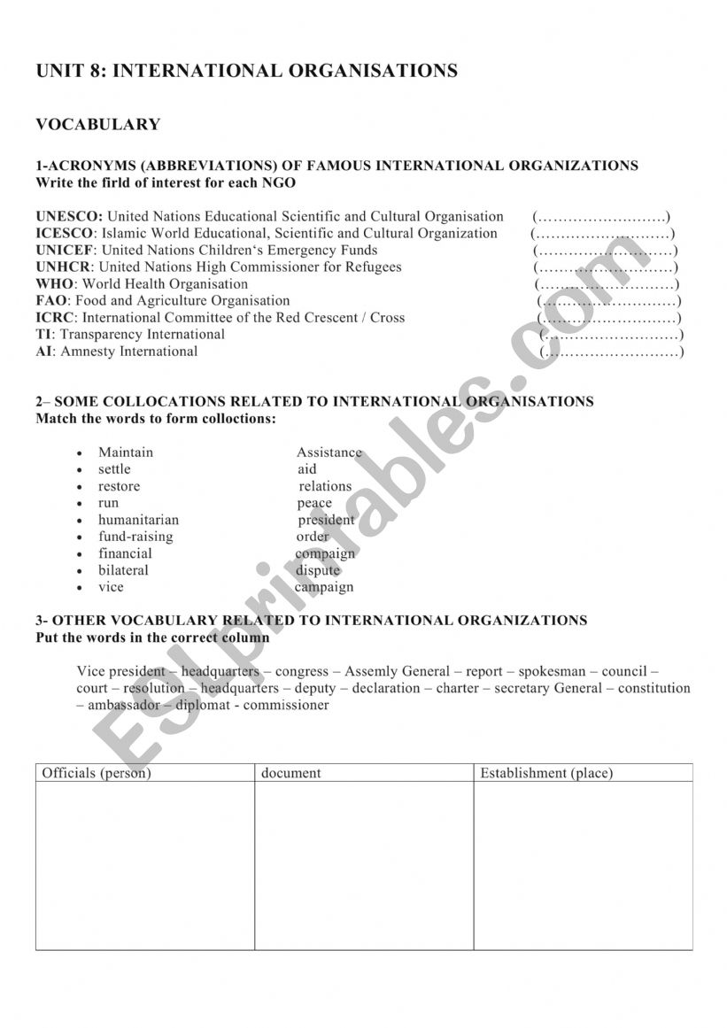 Ticket to English Unit 8 Vocabulary