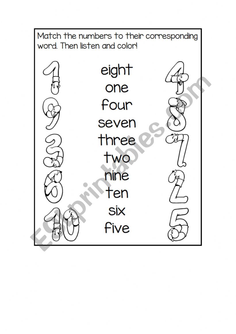 number word matching 1-10 worksheet