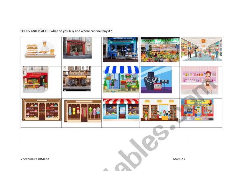 Shops and places worksheet