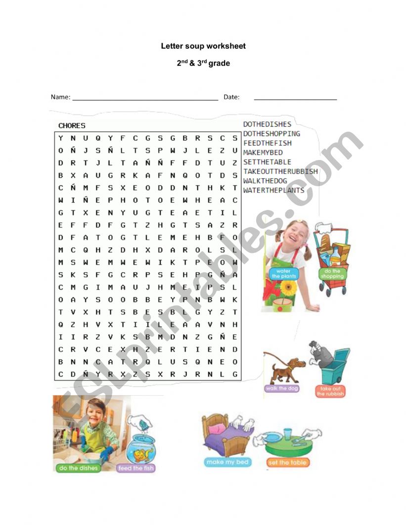 chores word search worksheet