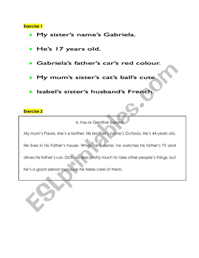 Genitive saxon worksheet