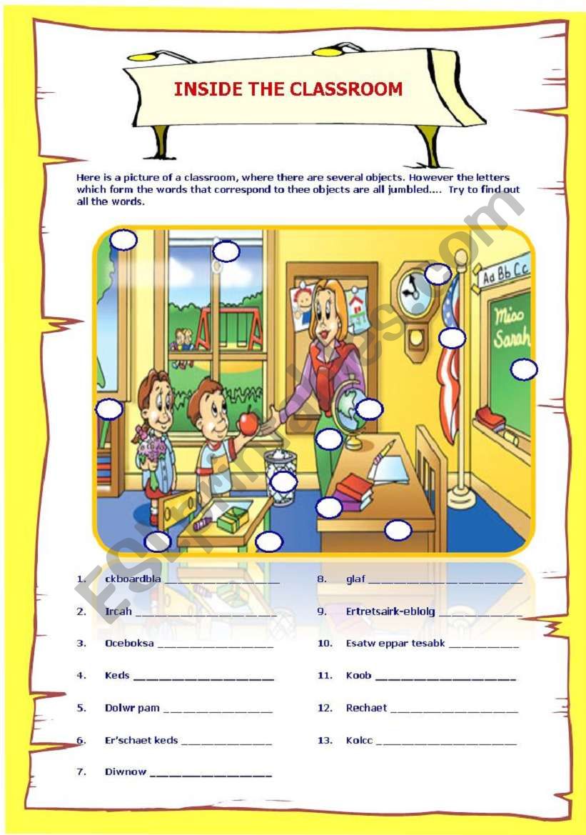 Inside the classroom  worksheet