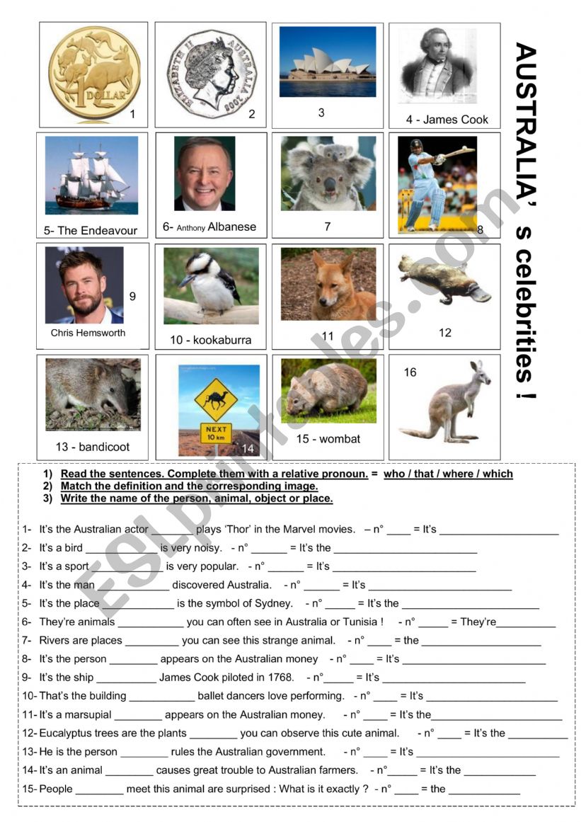 AUSTRALIAN CELEBRITIES! worksheet