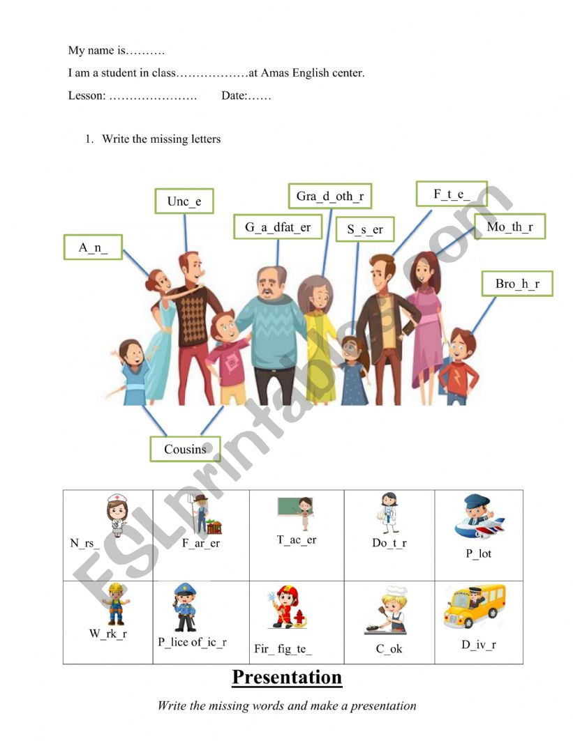 family and jobs worksheet