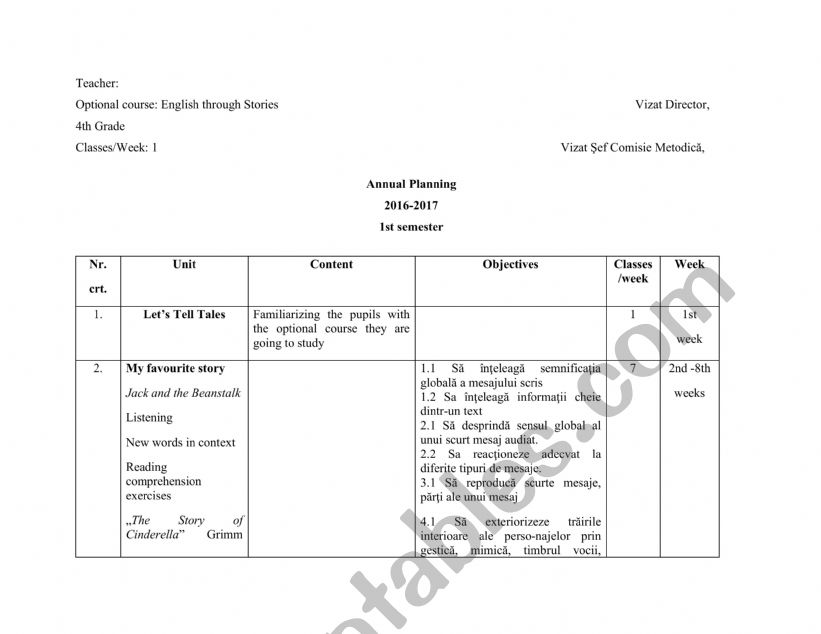English through stories worksheet