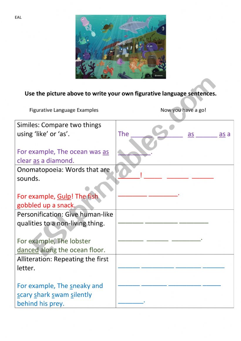 Narrative Figurative Language worksheet