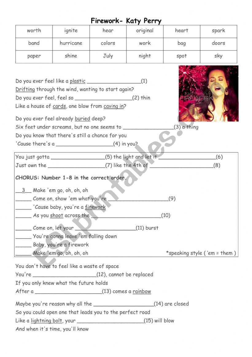 Firework worksheet