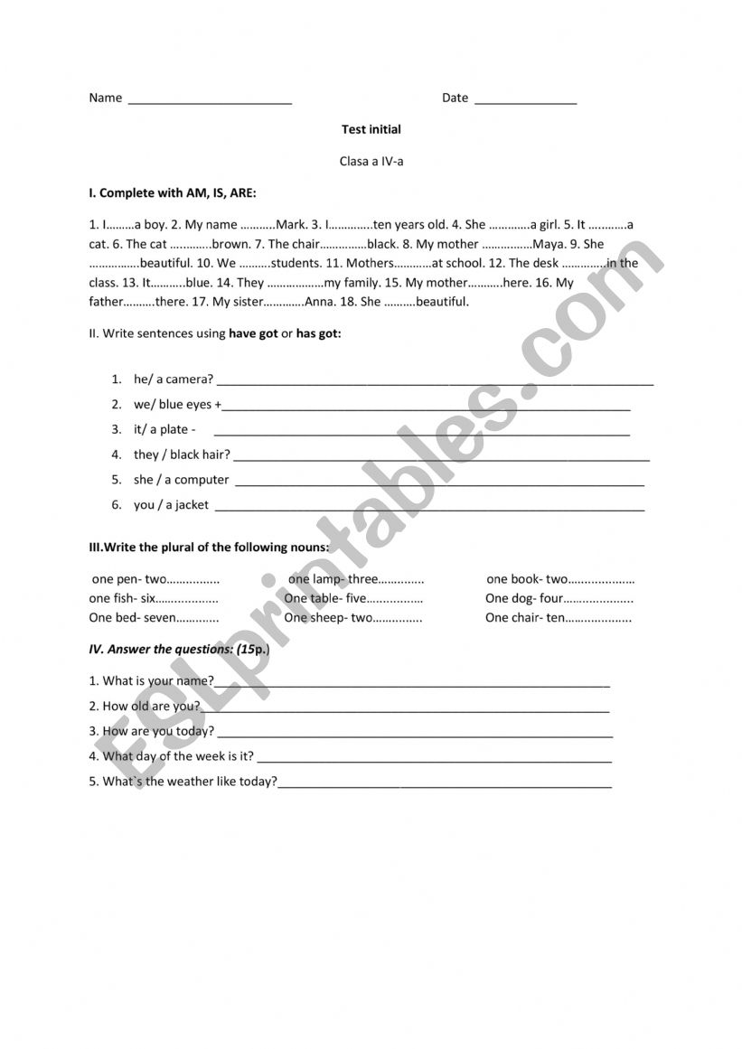 initial test  worksheet