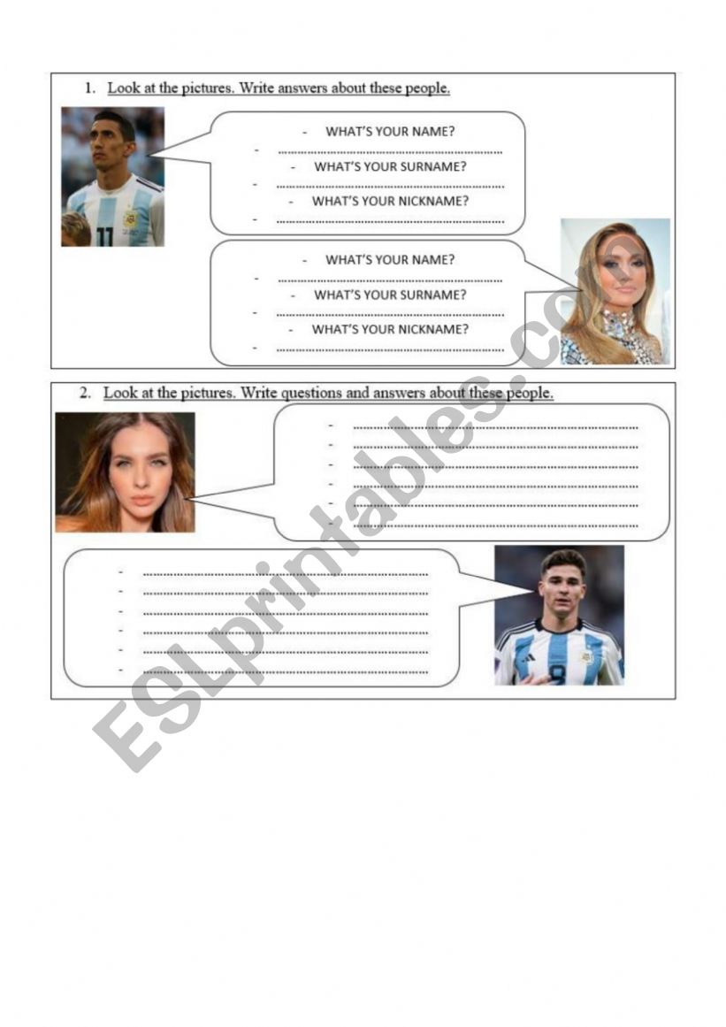 Personal information worksheet