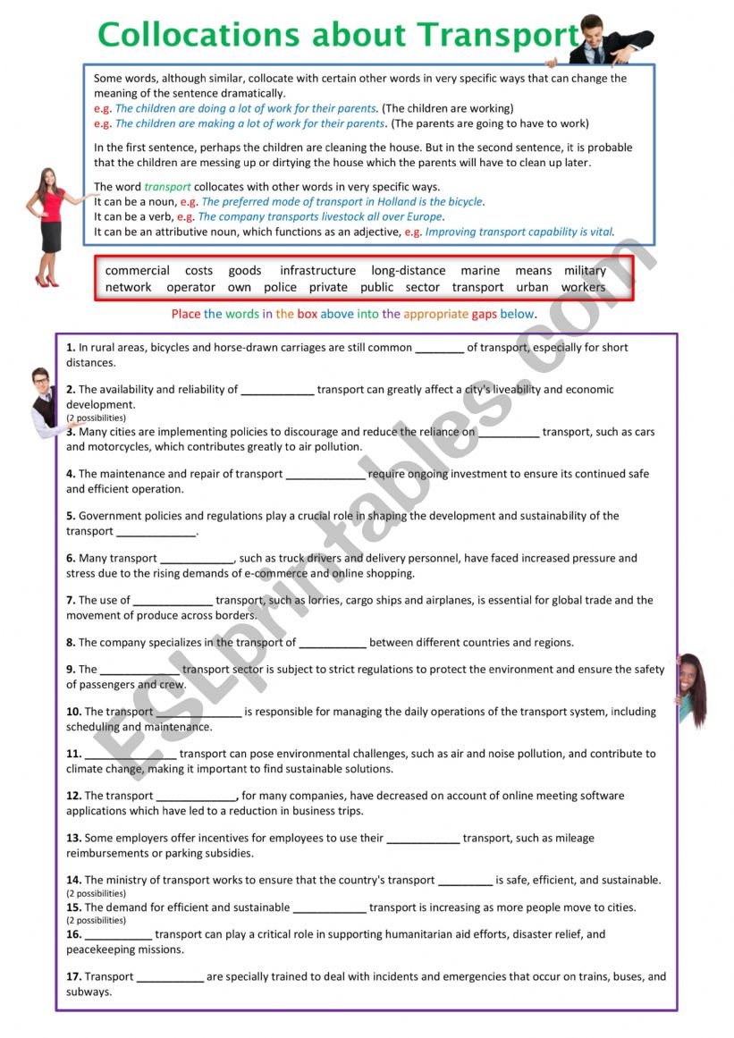 Collocations for Transport worksheet