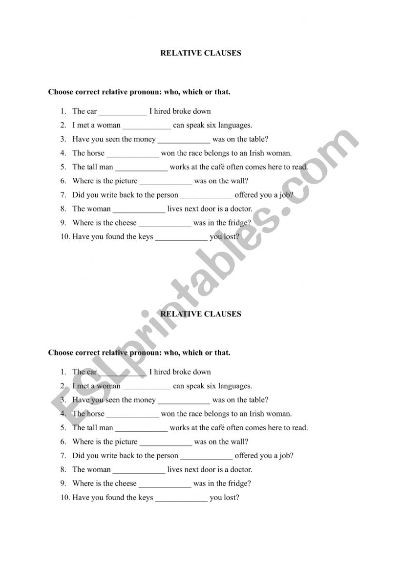 Relative pronouns - WHO/WHICH/THAT Relative pronouns - WHO/WHICH/THAT