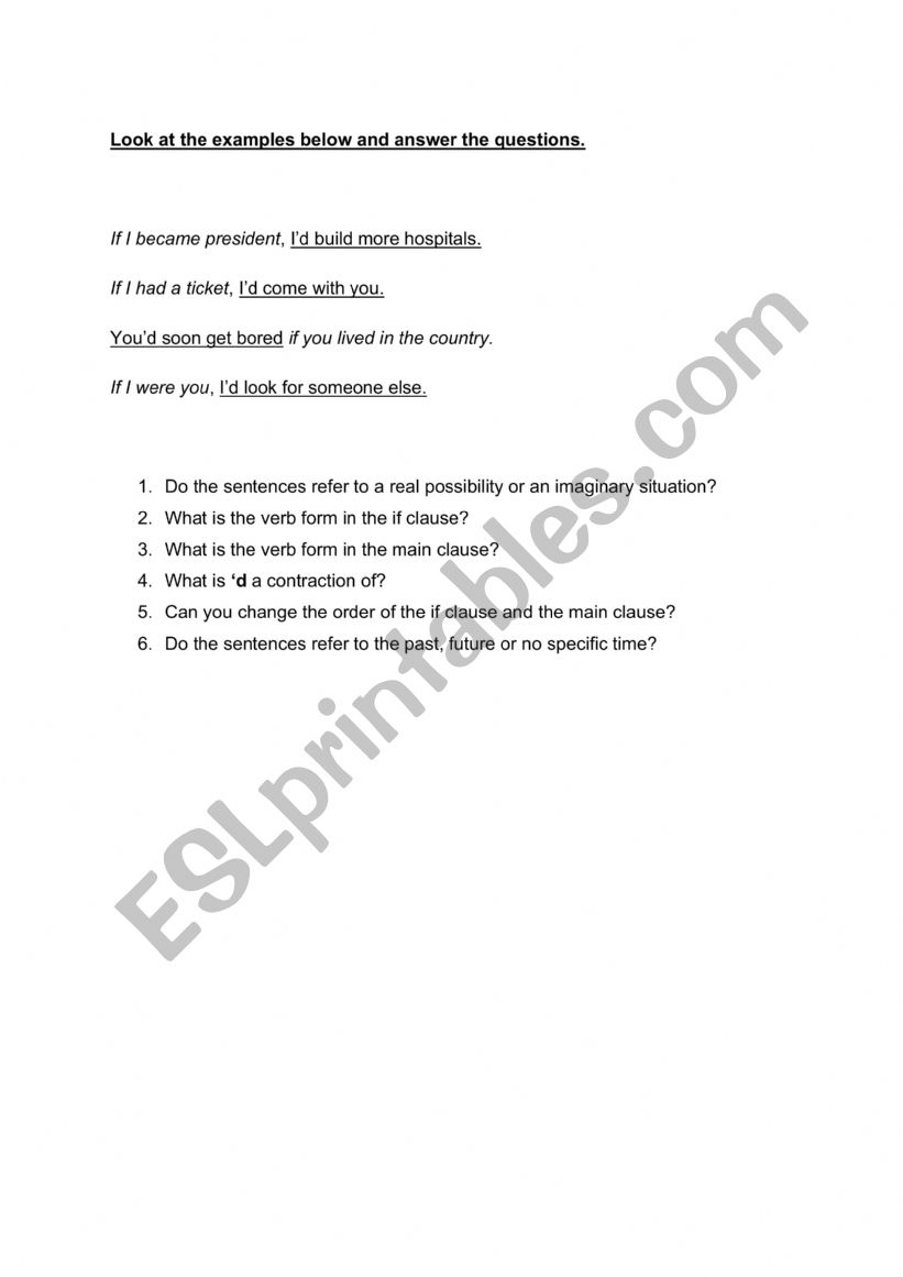 second conditional worksheet