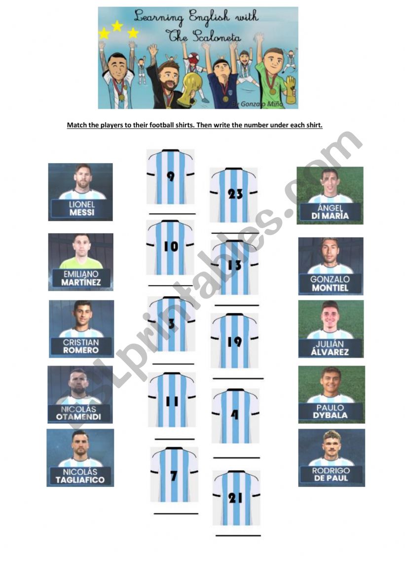 Numbers with Argentinian team�s shirts - Scaloneta