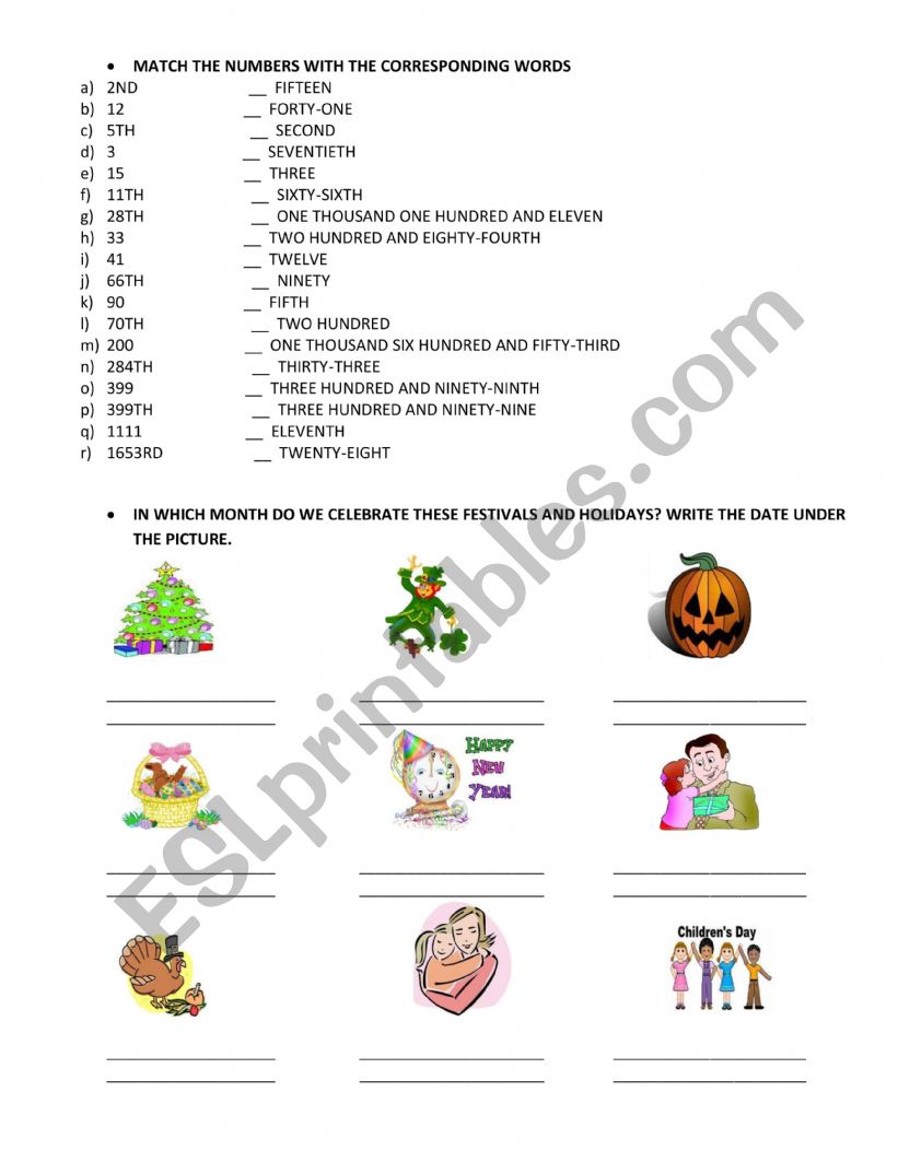 Cardinal and Ordinal Numbers worksheet