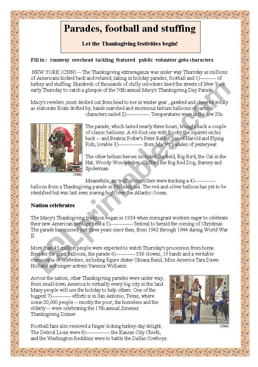 Macys Thanksgiving Parade worksheet