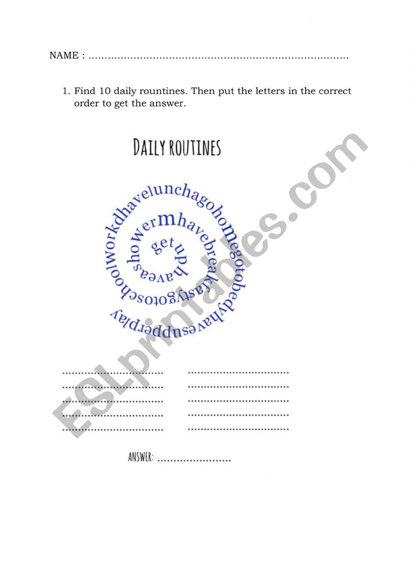 MY DAY worksheet