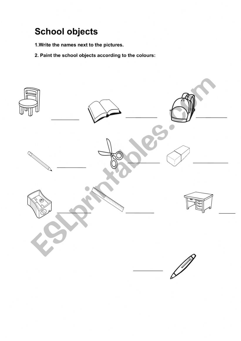 School objects worksheet