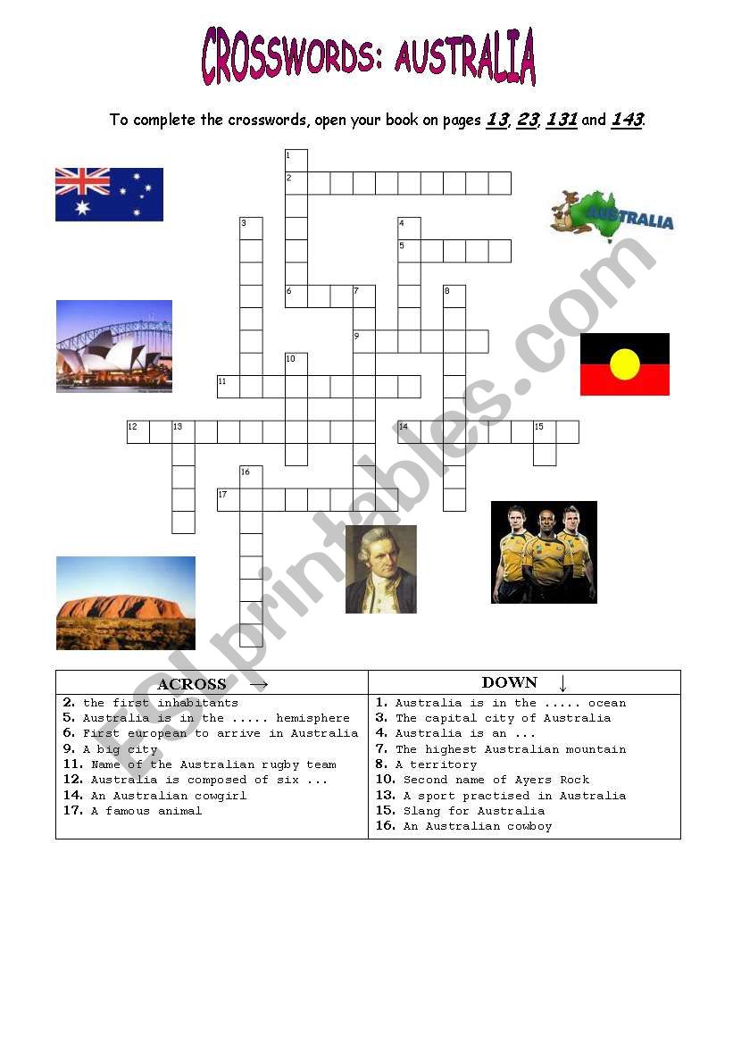 Crosswords Australia worksheet