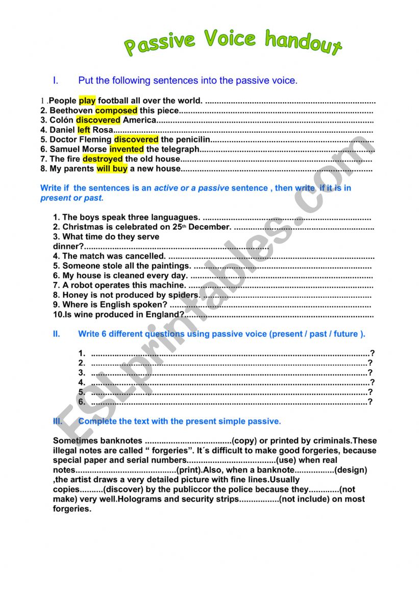 Passive voice worksheet