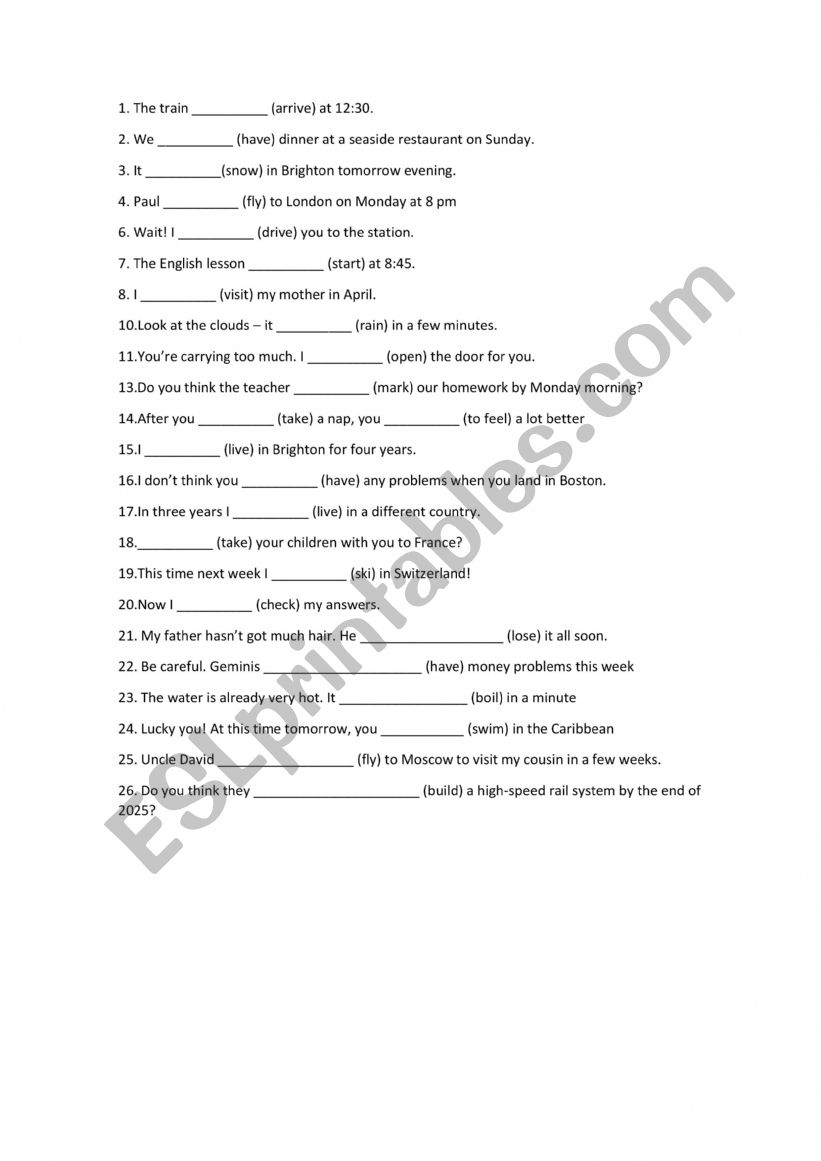 future tenses worksheet