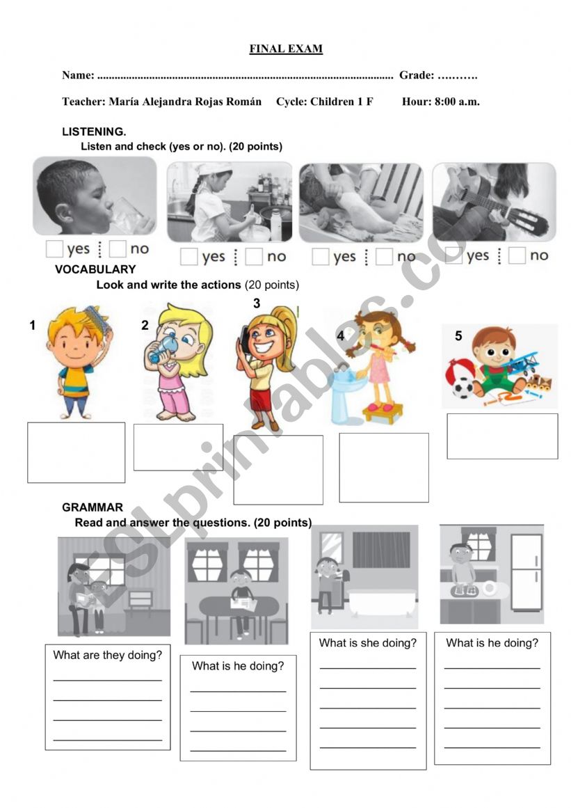 exam children worksheet