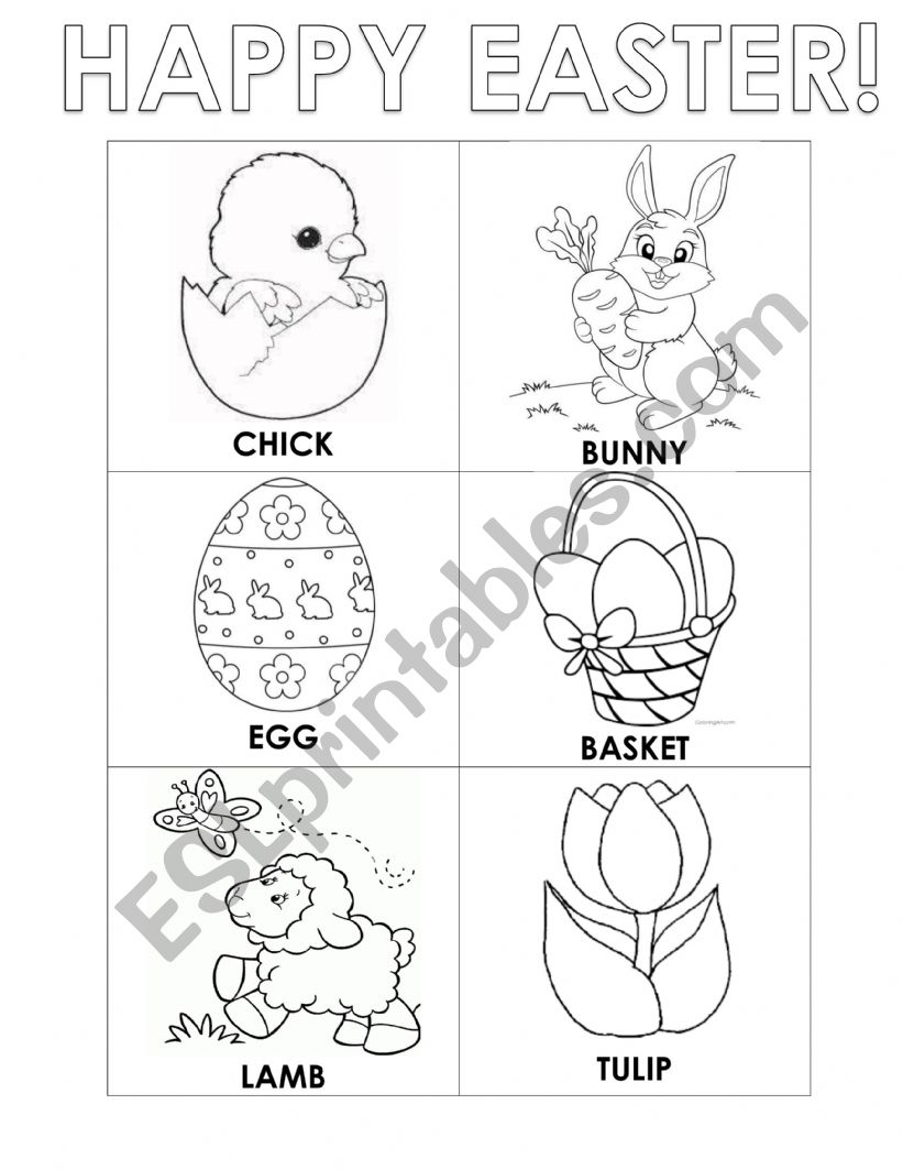 Happy Easter Vocabulary Coloring Sheet
