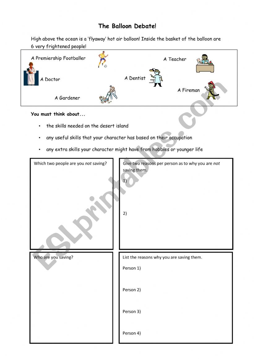 Balloon Debate worksheet