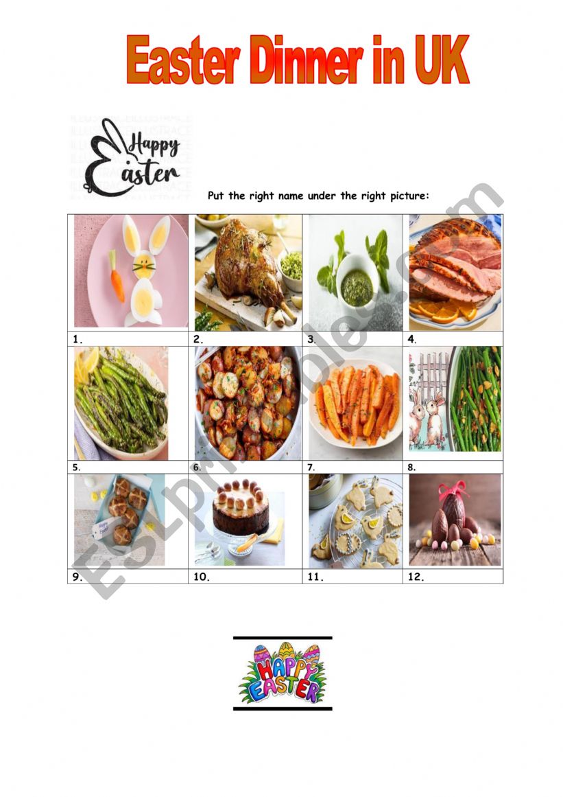 Easter dinner in UK worksheet