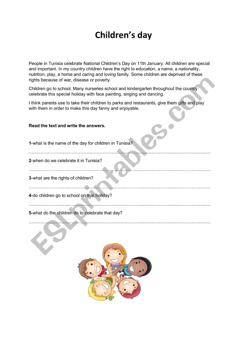 childrenÃ¯Â¿Â½s day worksheet