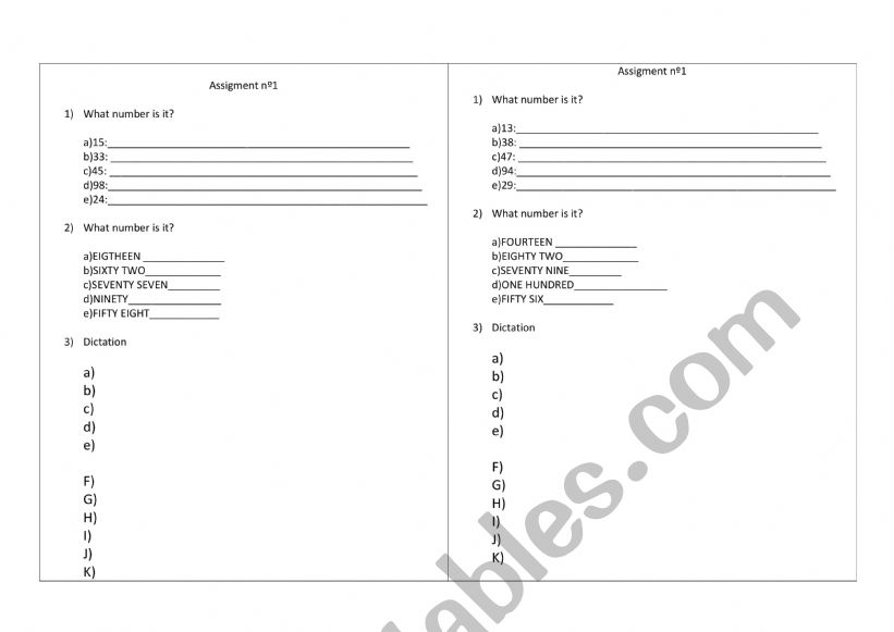 Numbers worksheet