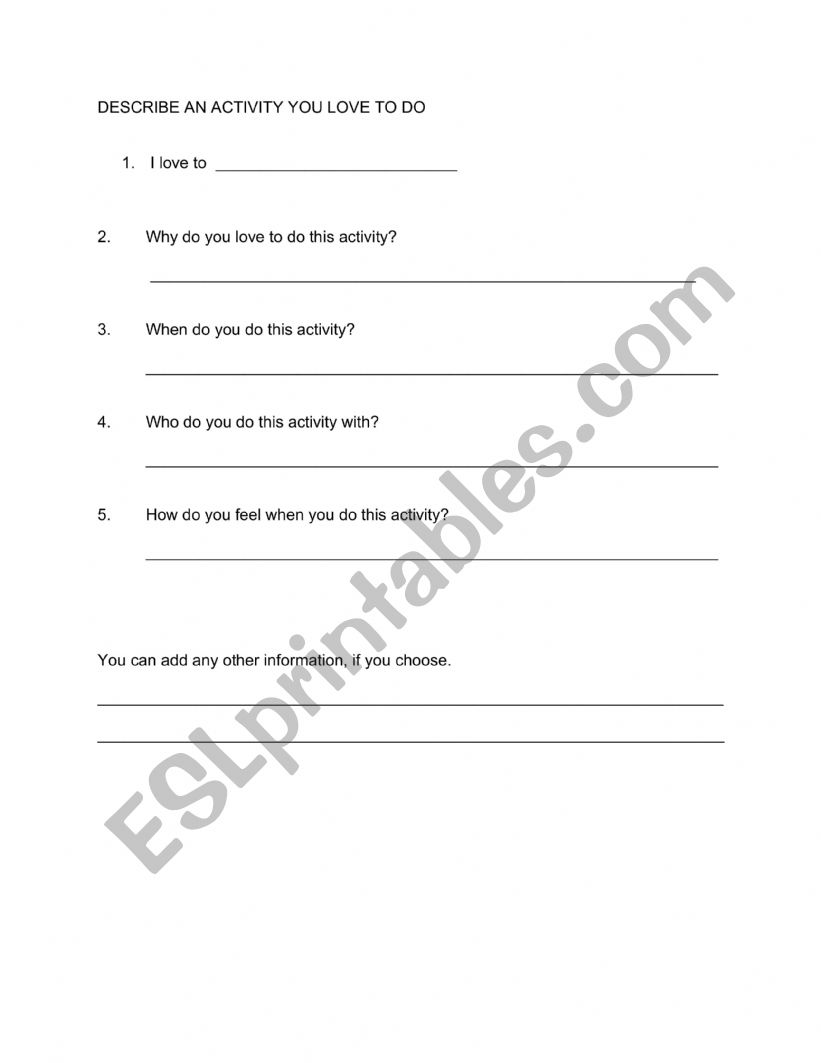 A place you love worksheet